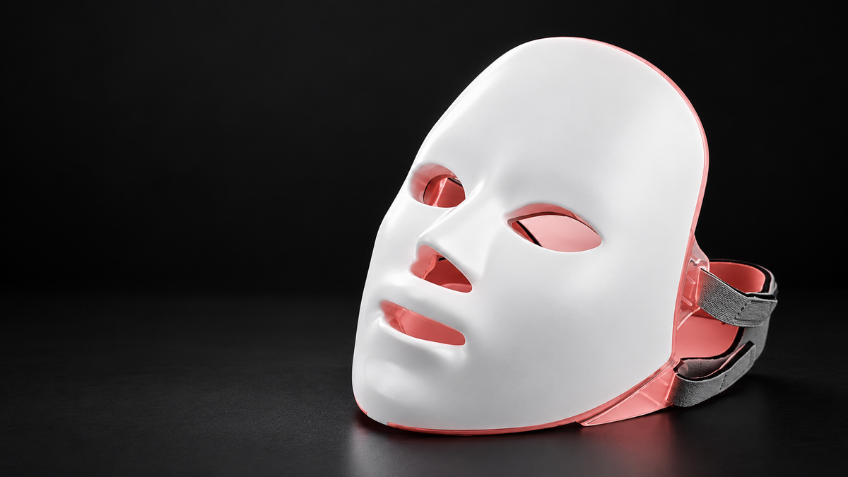 Lumina 7 LED face mask against a charcoal studio background